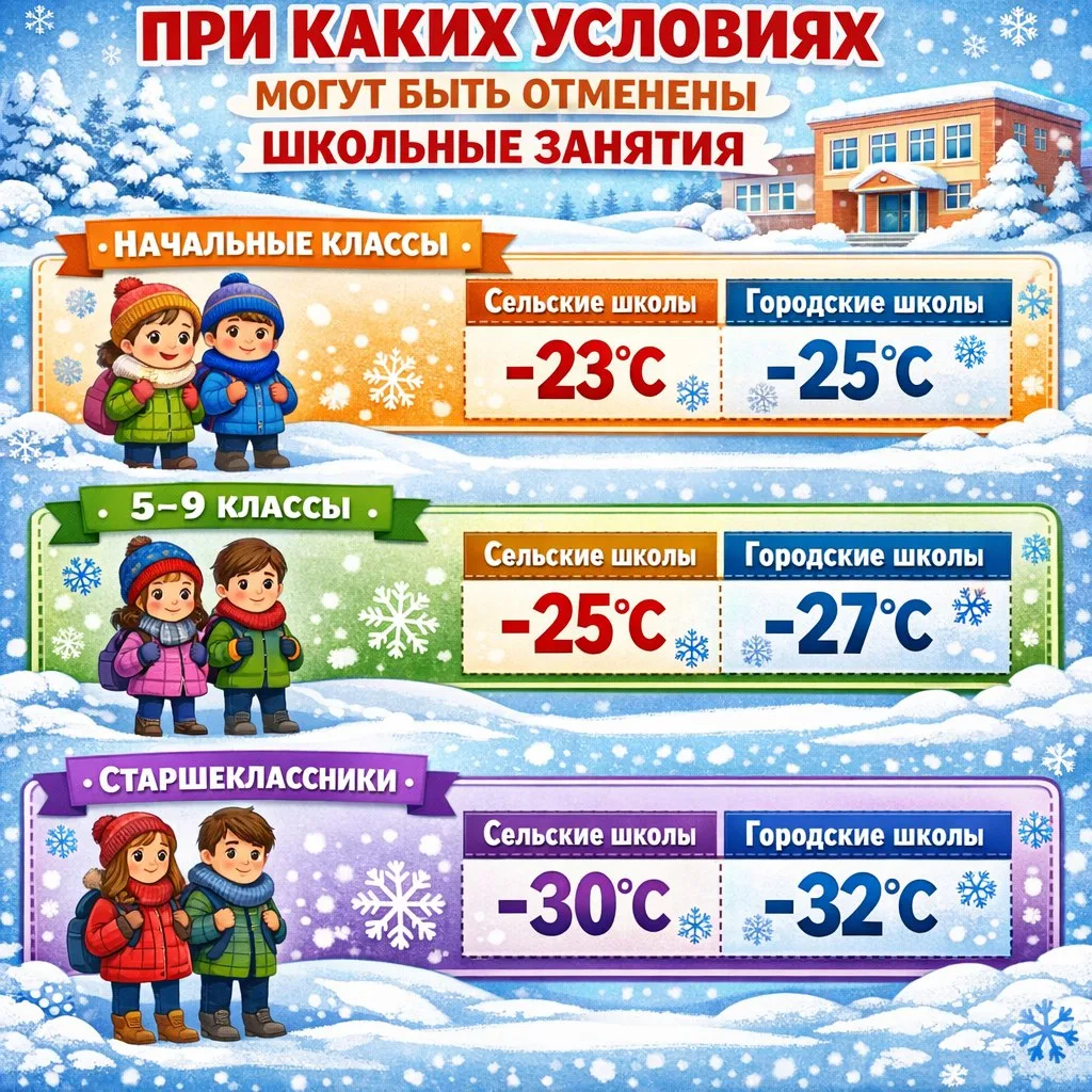 Родители сами решают, идти ли ребёнку на занятия при сильном морозе. Если ученик остаёт...