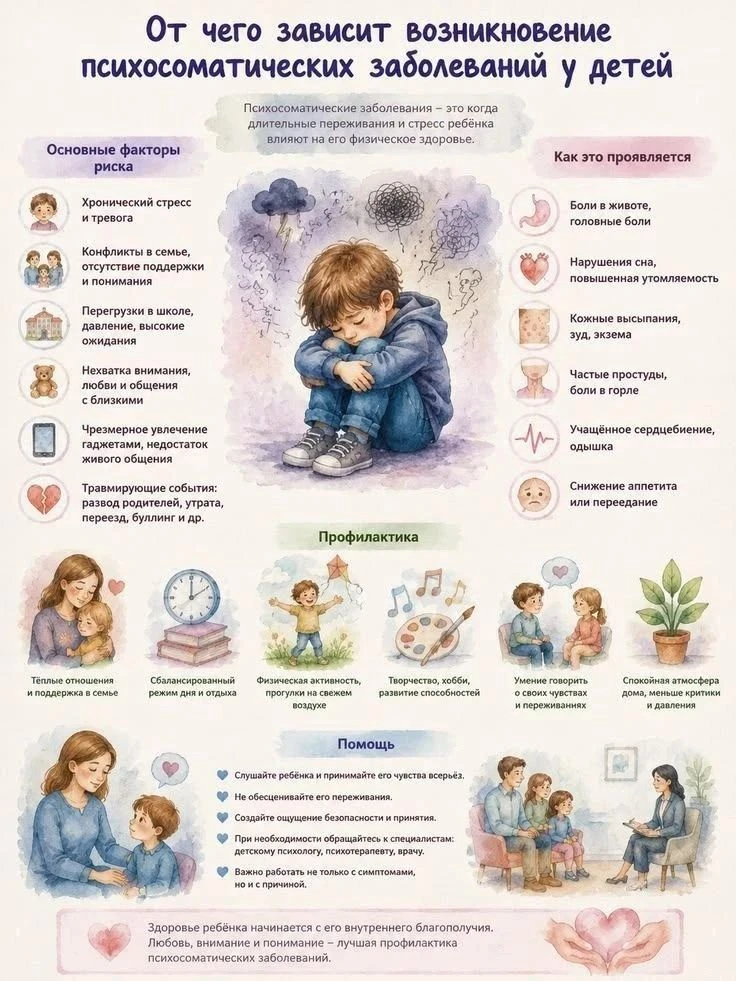 🧠 Психосоматические заболевания у детей: когда тело говорит о переживаниях