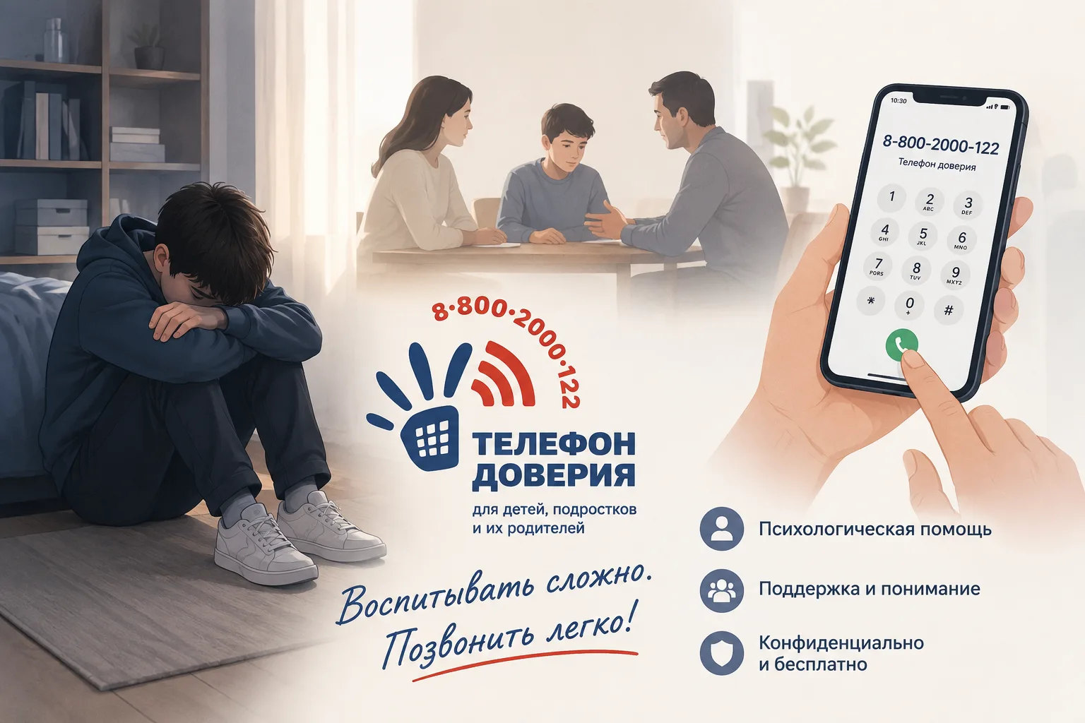 Воспитывать сложно. Позвонить легко!
	
Если Ваш ребенок замкнулся в  себе, подавлен, «живет» в компь
