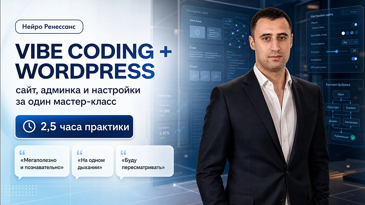 Сегодня провёл мастер-класс для закрытого клуба Нейро Ренессанс.

Тема — vibe coding сайта на WordPr