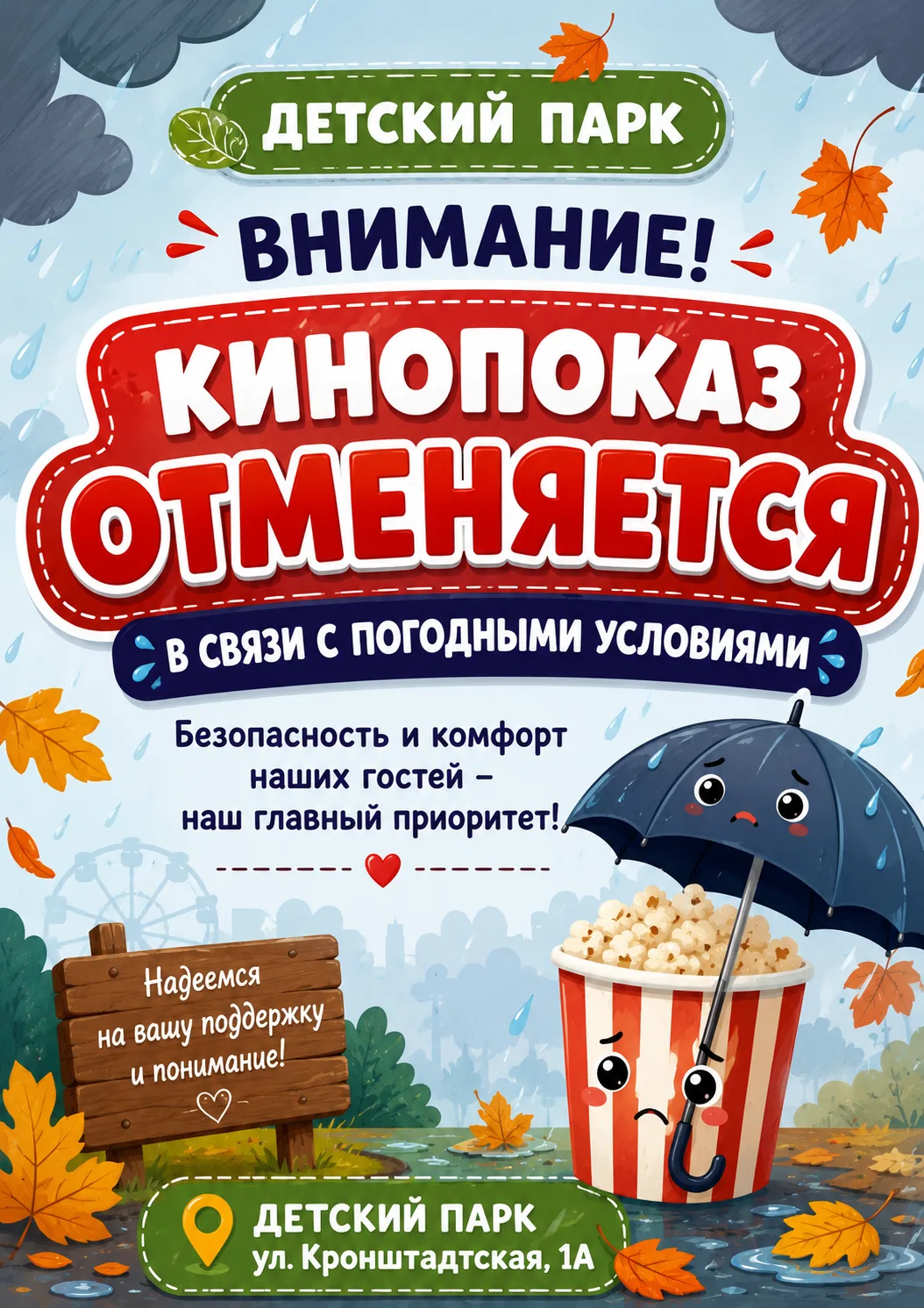 🌧️ Внимание! Кинопоказ отменяется из-за непогоды