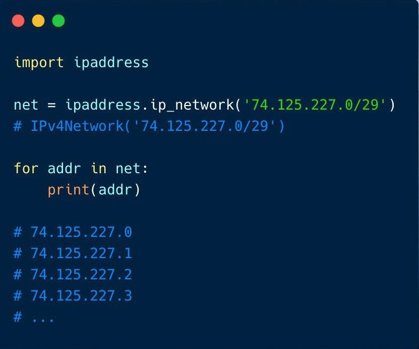 Работа с ip адресами

Если вам приходится писать на Python программы для работы с сетью — это значит