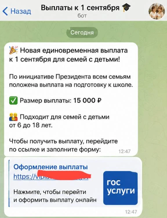 🎒 Перед 1 сентября мошенники начали обещать родителям несуществующие выплаты
