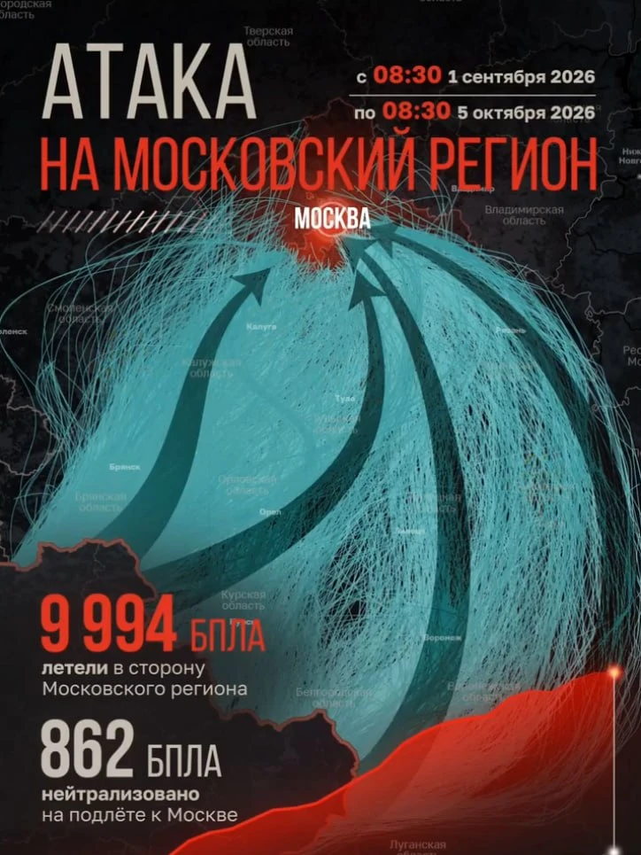 ❗️С 1 сентября по 5 октября в сторону Москвы и области летело 9994 беспилотника — такие...