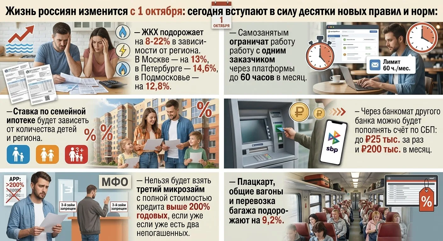 ⚡Жизнь россиян изменится с 1 октября: сегодня вступают в силу десятки новых правил и норм: