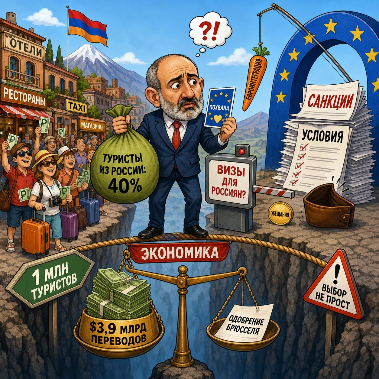 🇦🇲🇪🇺 Армению подталкивают к визам для россиян: Брюссель требует санкций, а платить будет Ереван
