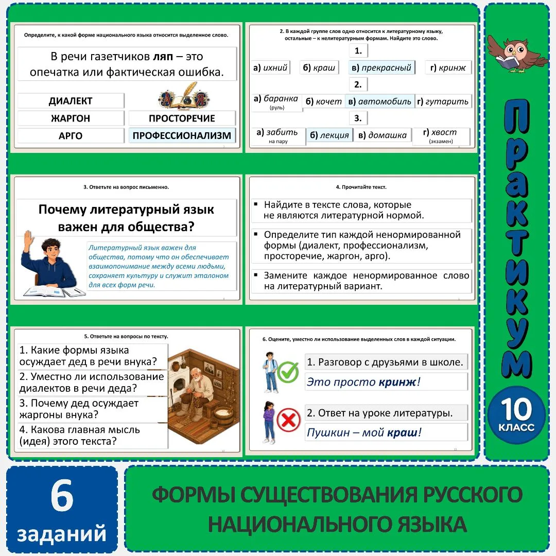 Практикум «Формы существования русского национального языка», 10 класс