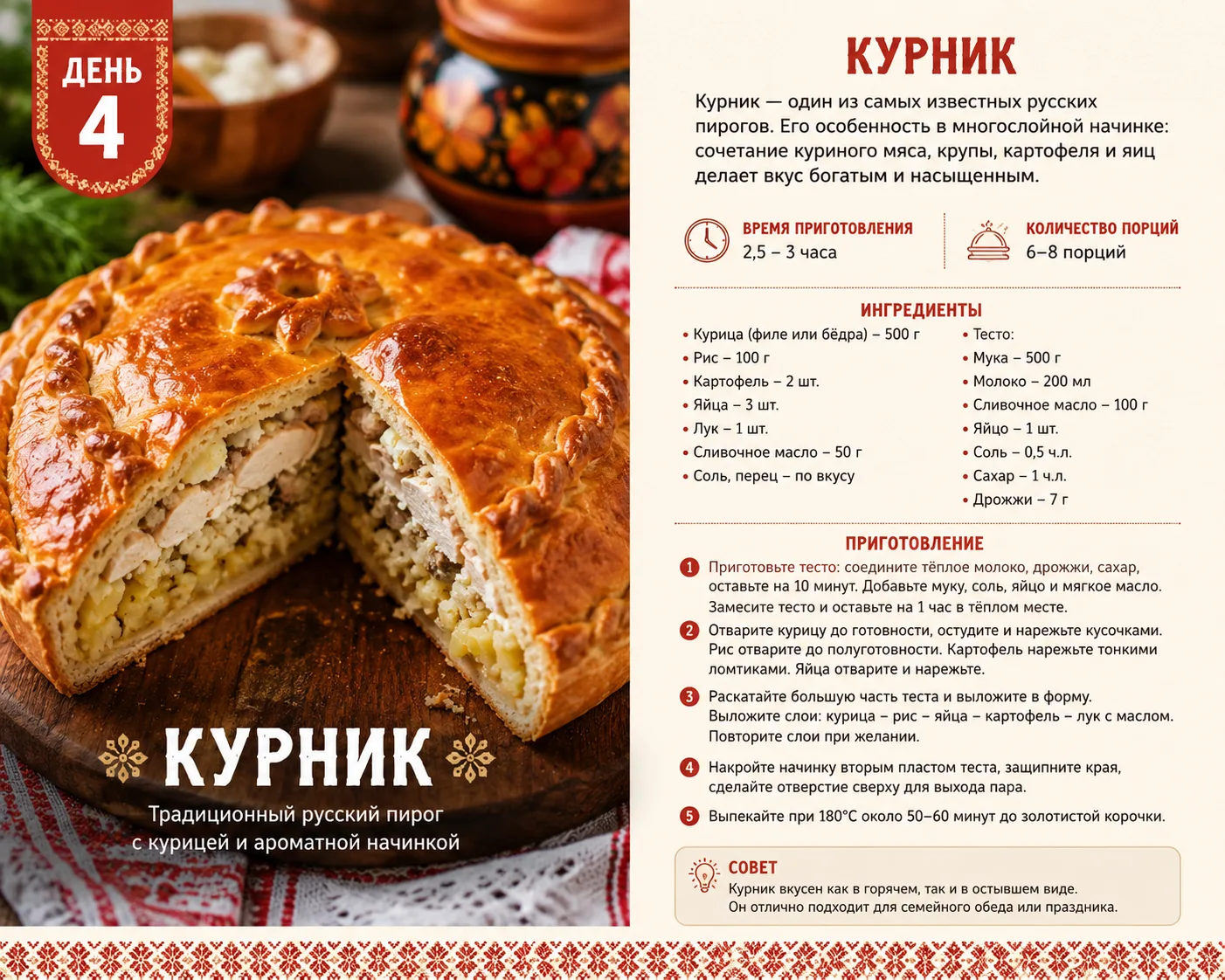 🥧 КУРНИК — РУССКИЙ ПИРОГ С КУРИЦЕЙ