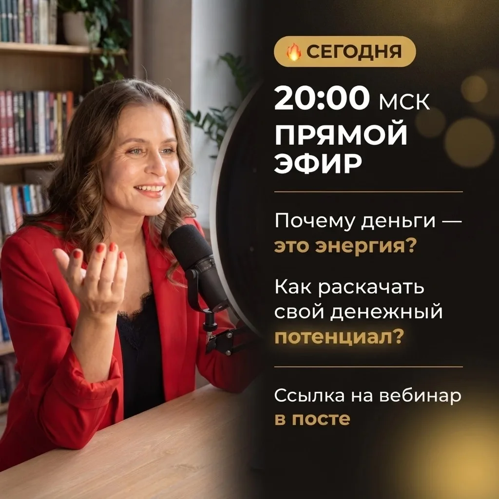 🔥 Сегодня. 20:00 Мск. Прямой эфир.

«Почему деньги — это энергия? Как раскачать свой денежный потен