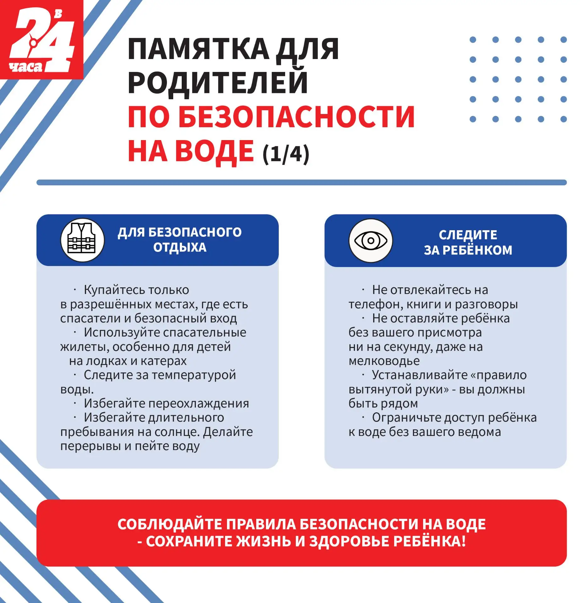 ❗️Напоминаем - за безопасность детей на воде полностью отвечают их родители!
