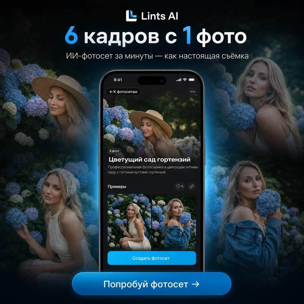 Одно фото. Шесть кадров. Как настоящая съёмка.