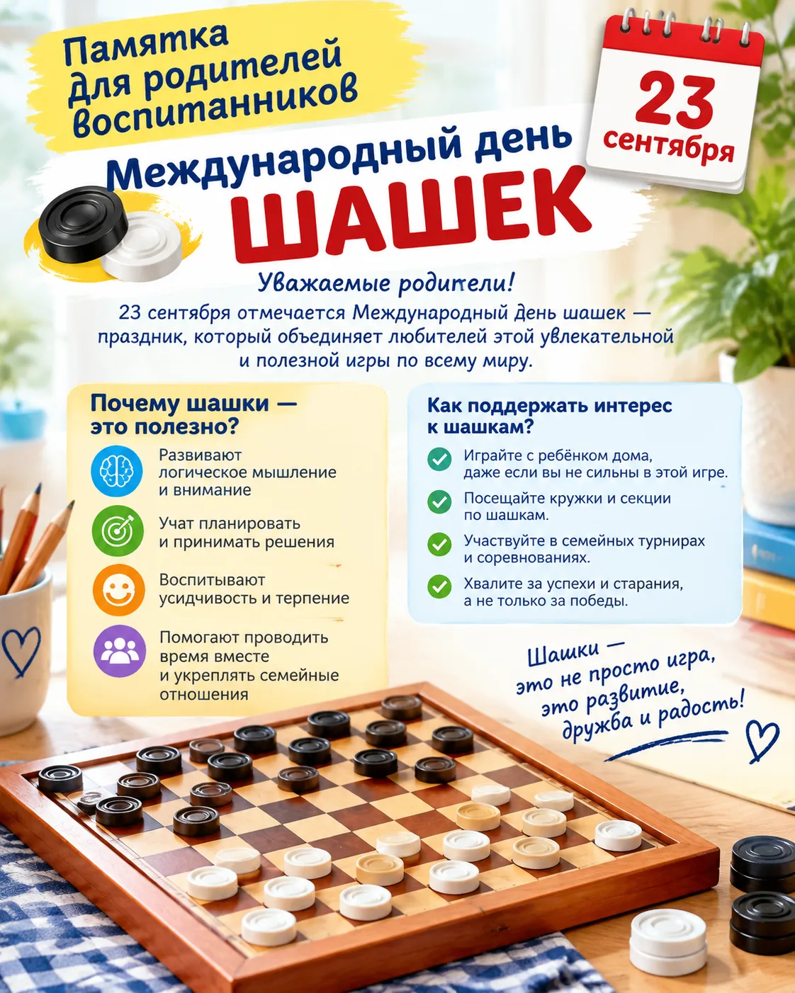 23 сентября.  Международный день шашек