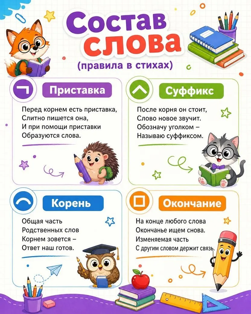 Карточки по составу слова подойдут для класса, кружка и домашних занятий.