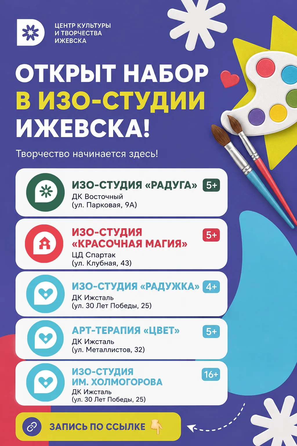 🎉 Открыт набор в ИЗО-студии наших филиалов!