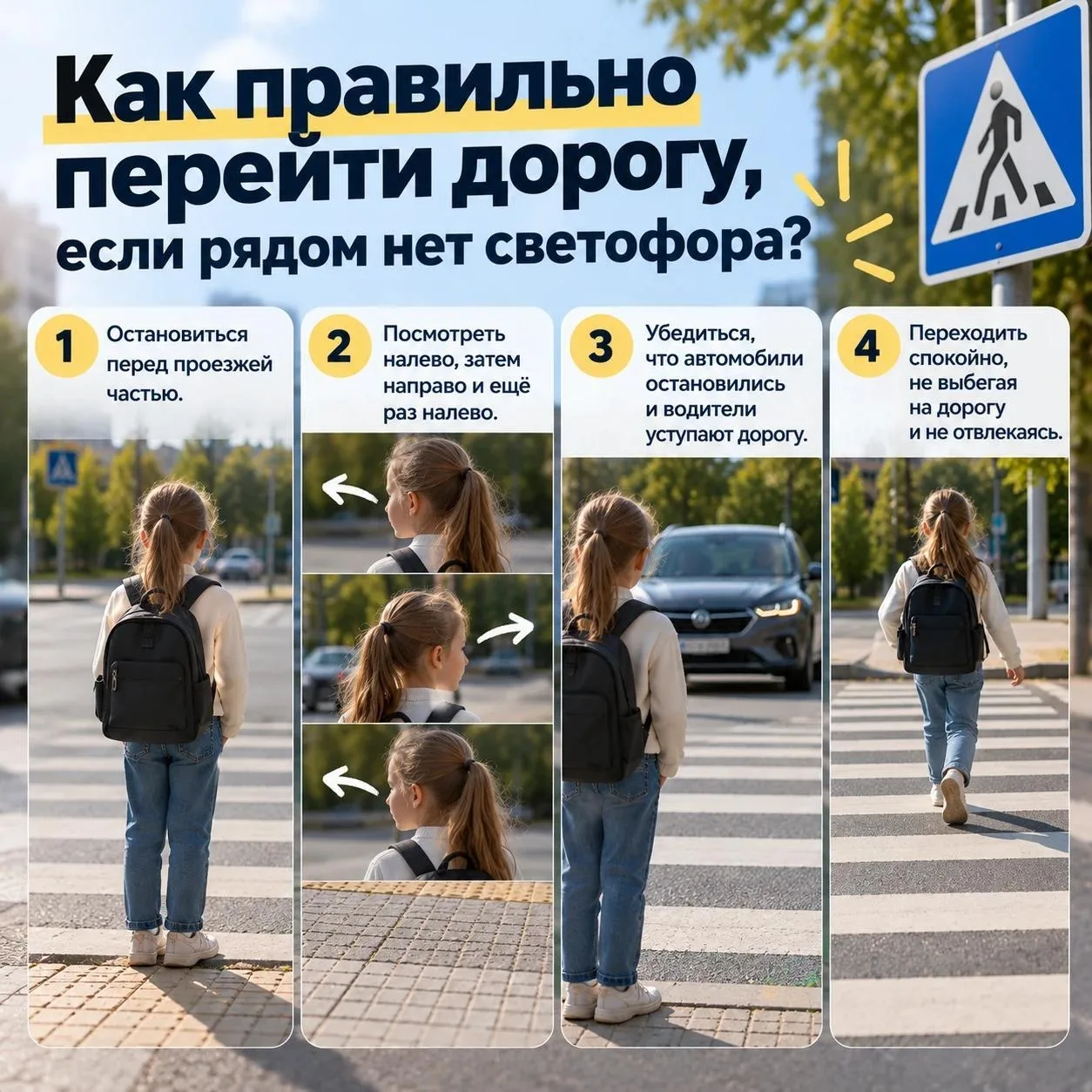 🚸 Как научить ребёнка правильно переходить дорогу, если рядом нет светофора?
