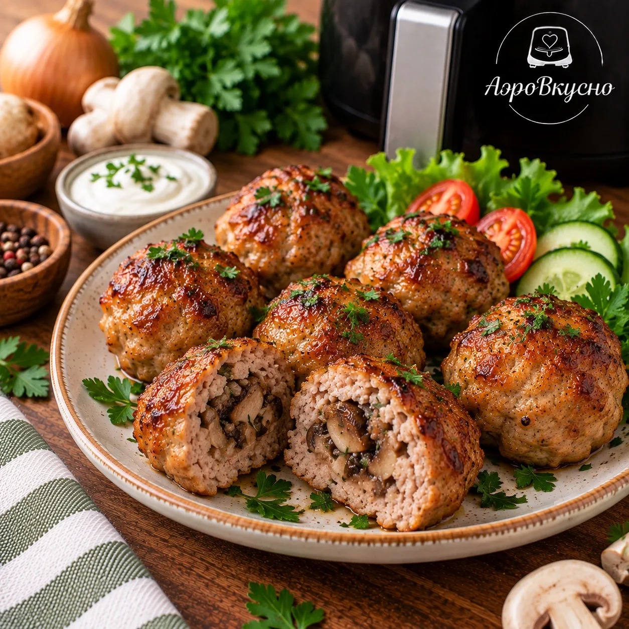 🥩 Мясные шарики с грибной начинкой в аэрогриле