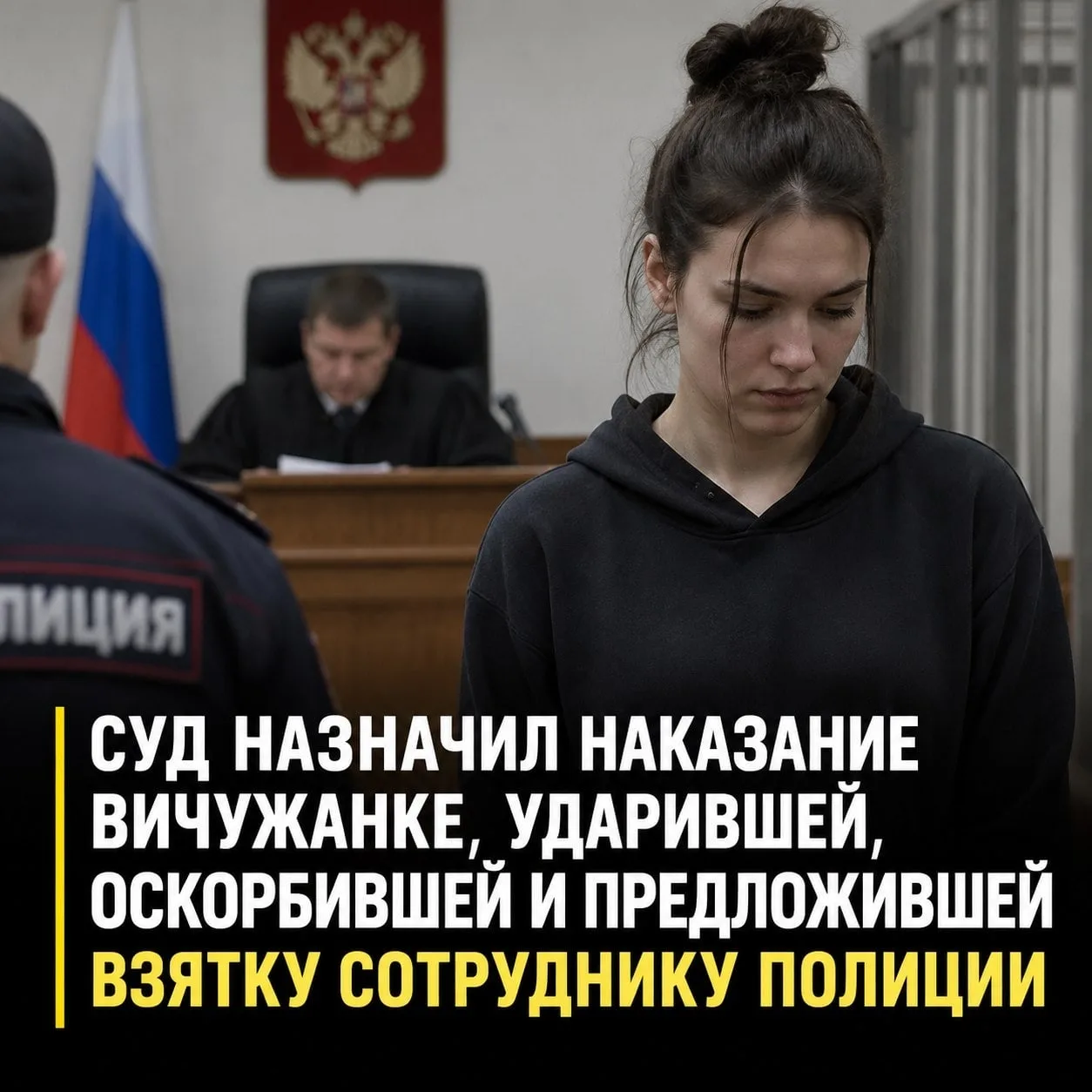 СУД НАЗНАЧИЛ НАКАЗАНИЕ ВИЧУЖАНКЕ, УДАРИВШЕЙ, ОСКОРБИВШЕЙ И ПРЕДЛОЖИВШЕЙ ВЗЯТКУ СОТРУДНИ...