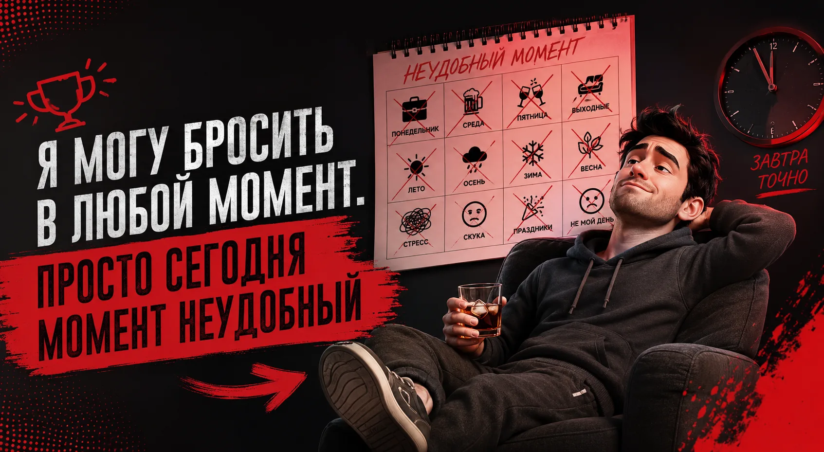 🏆 «Я могу бросить в любой момент. Просто сегодня момент неудобный»

Величайшая классика наркологиче