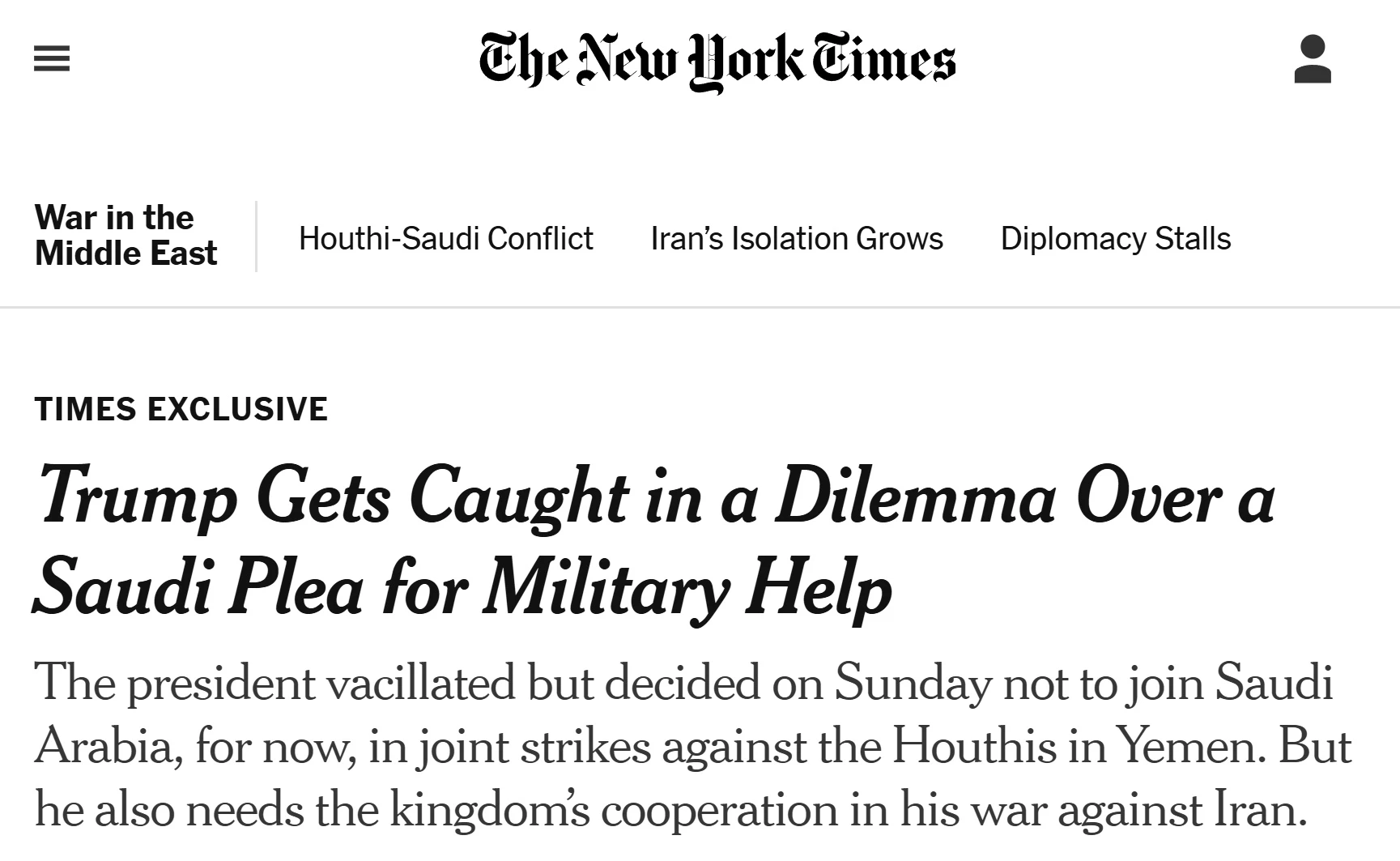 🇺🇸🇾🇪🇸🇦Трамп отказывается от ударов по позициям хуситов, — NYT