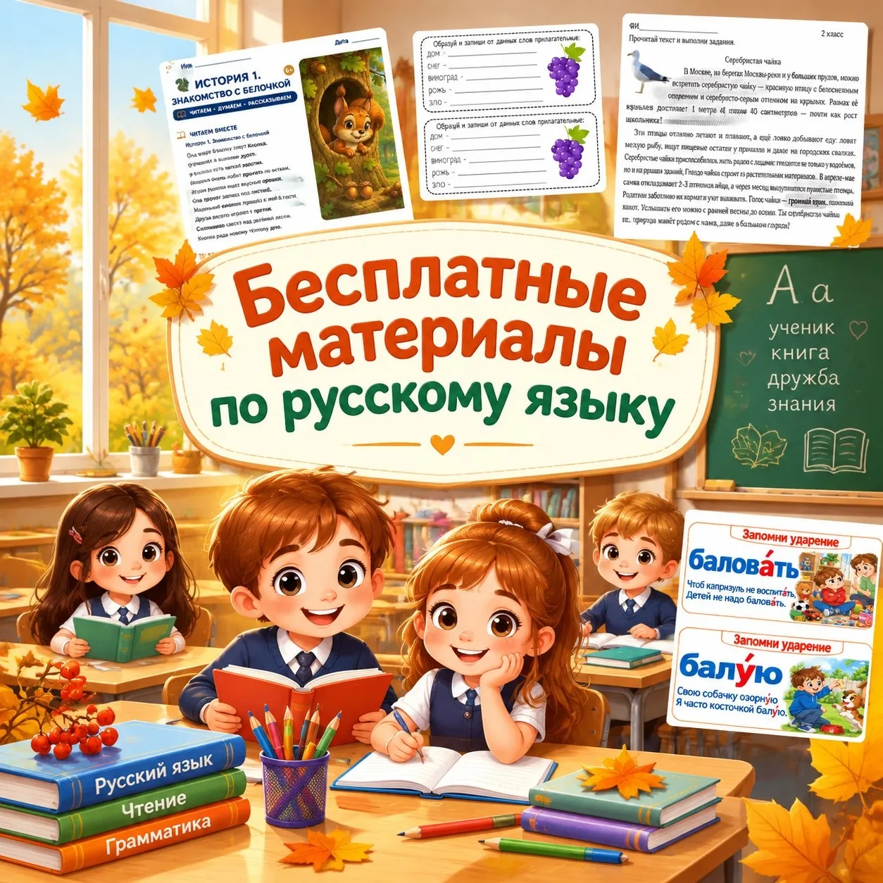 БОЛЬШАЯ ПАПКА  МАТЕРИАЛОВ ДЛЯ НАЧАЛЬНЫХ КЛАССОВ ПО РУССКОМУ ЯЗЫКУ 📚