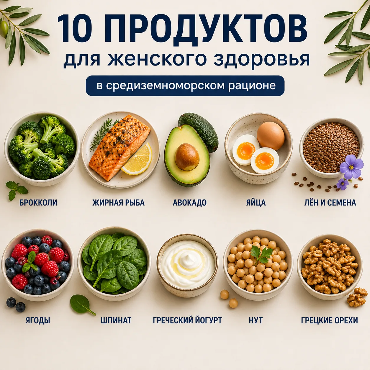 10 продуктов для женского здоровья в средиземноморском рационе 🌿