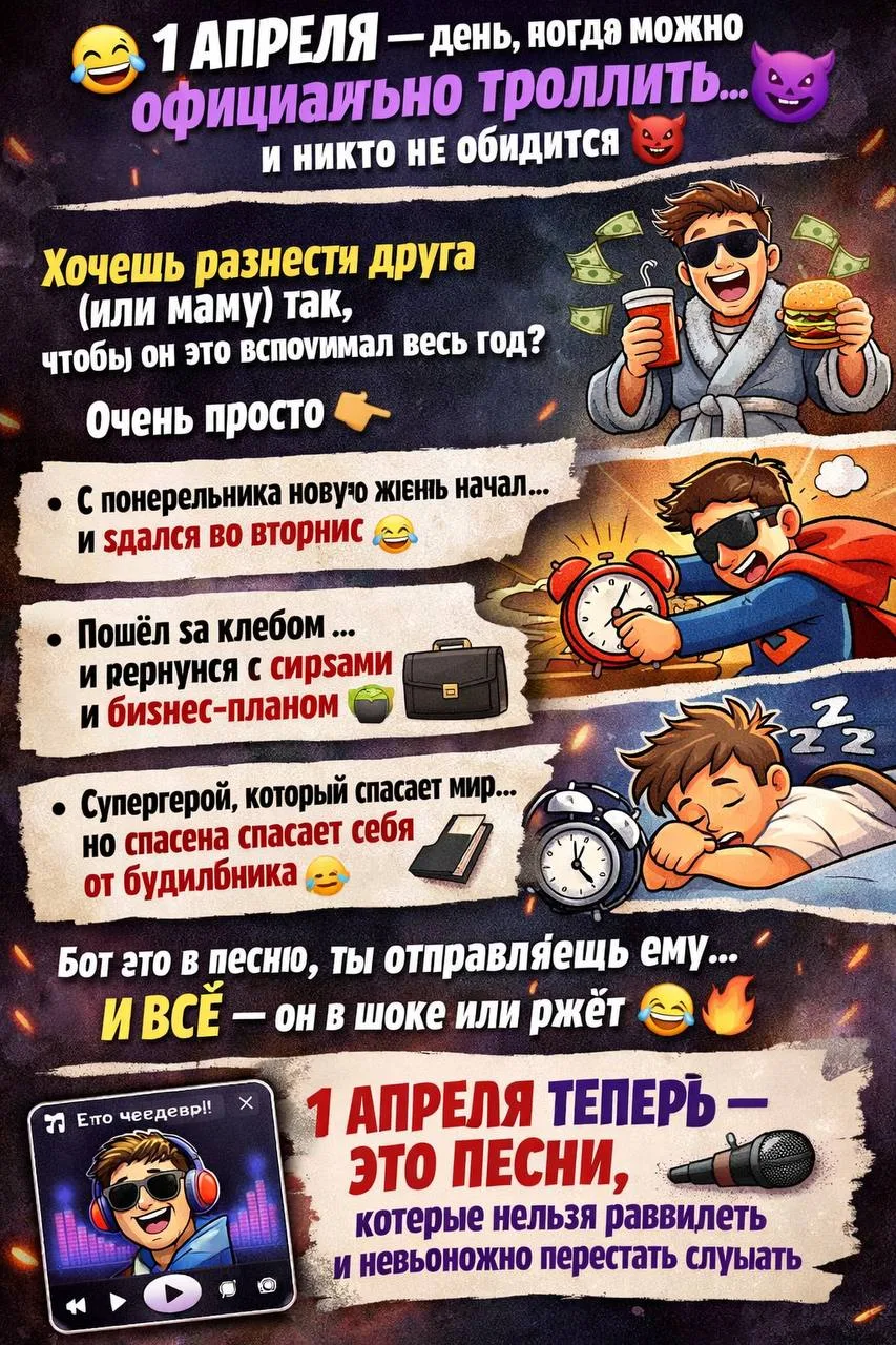 🤣 1 апреля — день, когда можно официально троллить… и никто не обидится 😈