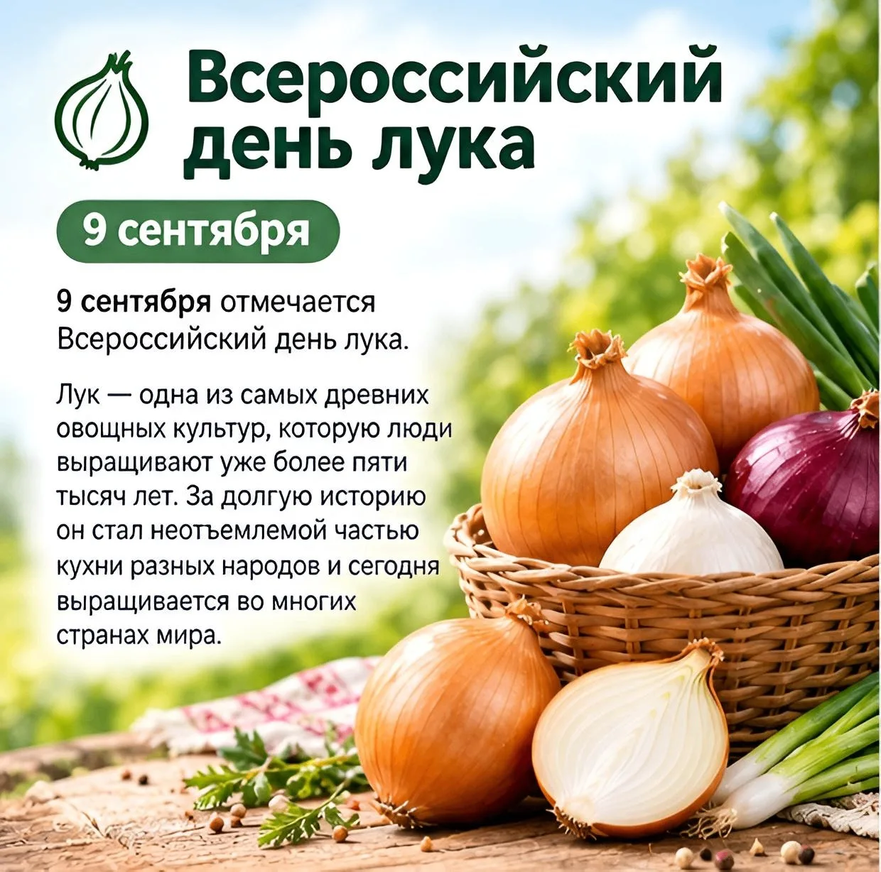 Безнең карточкаларда — 9 сентябрьдә билгеләп үтелә торган Бөтенроссия суган көне турынд...