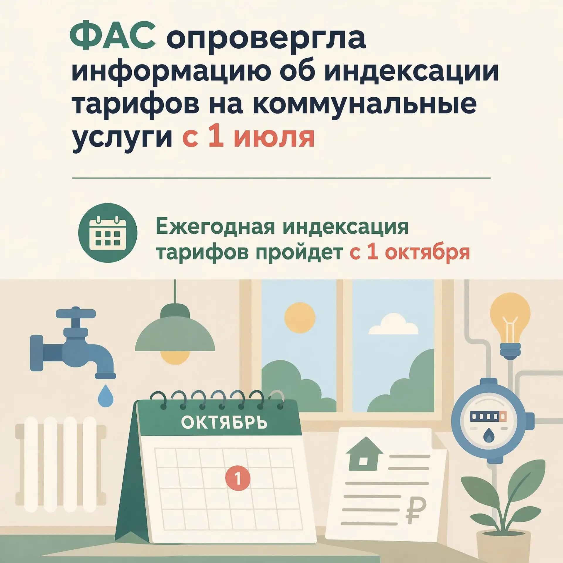 ФАС опровергла информацию об индексации тарифов на коммунальные услуги с 1 июля

Служба отмечает, чт