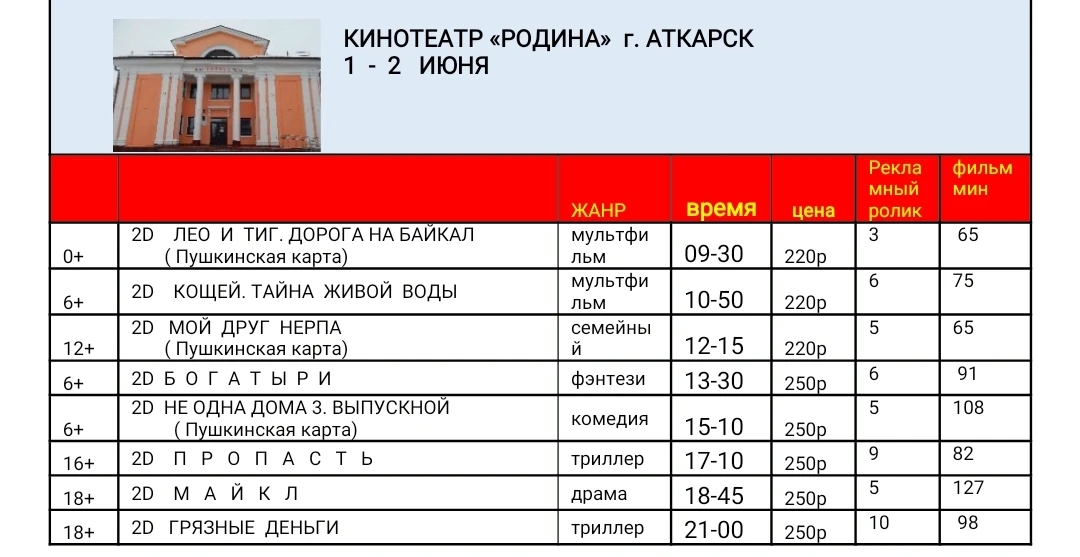 Афиша на 1-2 июня