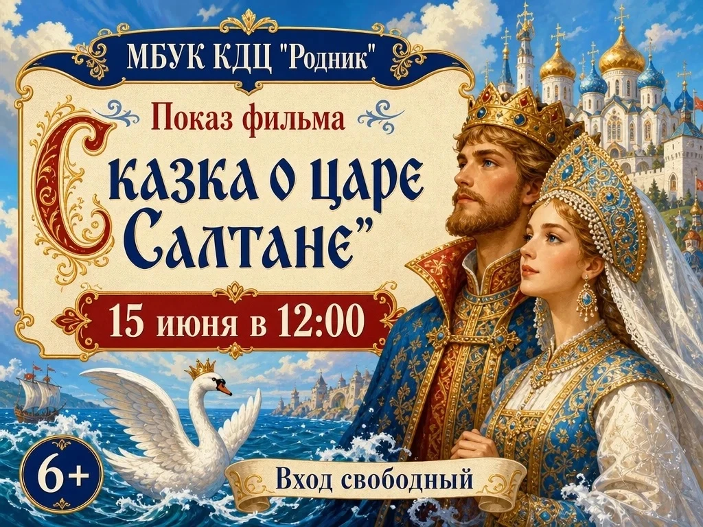 🎬 Приглашаем в увлекательное путешествие в мир пушкинских сказок!

📅 15 июня 
⏰ Начало в 12:00
📍 