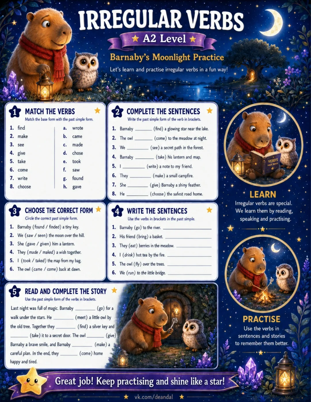🦫 IRREGULAR VERBS — «Barnaby's Moonlight Practice» 

Неправильные глаголы — головная боль почти каж