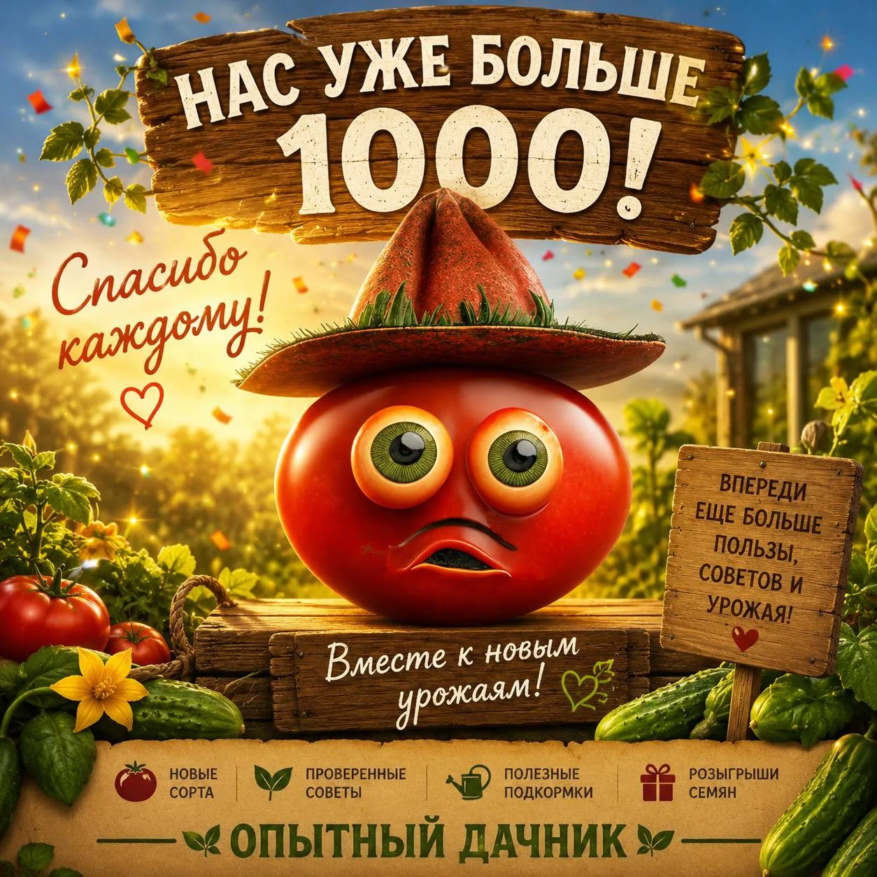 🎉 Нас уже больше 1000!

Друзья, огромное спасибо каждому, кто подписался на канал «Опытный дачник»!