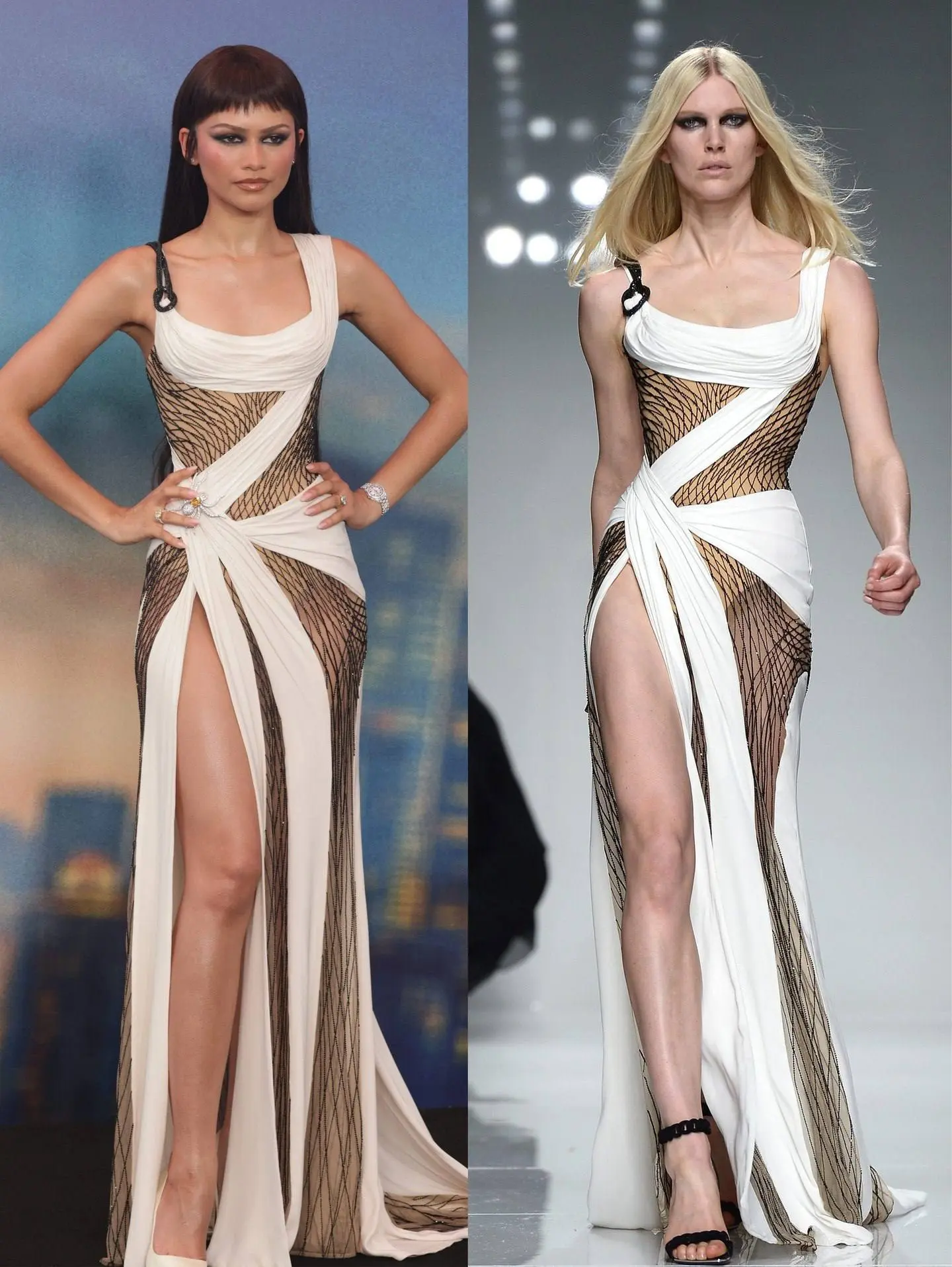 Зендея на премьере «Человека-паука: Новый день» в Шанхае в платье Versace Atelier haute couture prin