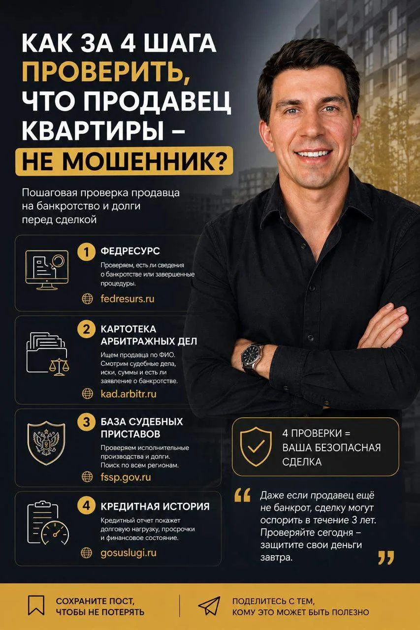 Продавец квартиры может оказаться будущим банкротом. Проверить это можно за 10 минут.
