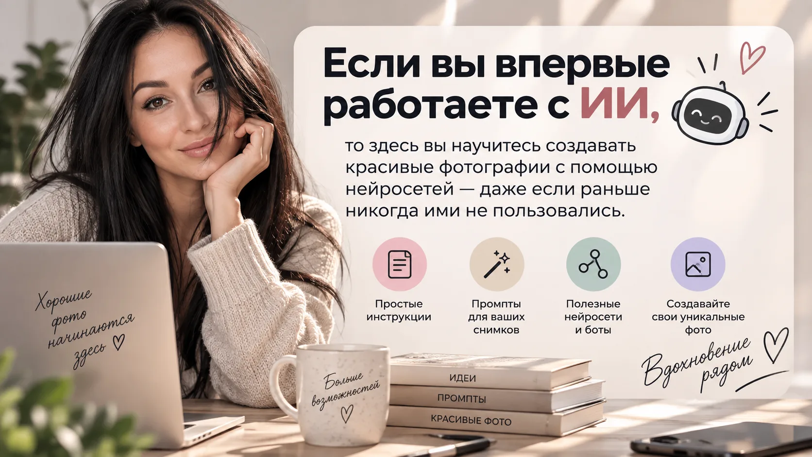 Если вы впервые работаете с ИИ, здесь вы научитесь создавать красивые фотографии с помо...