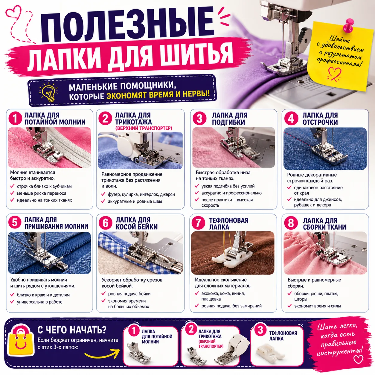 🧵 Полезные лапки для шитья: какие действительно облегчают работу

Многие швеи годами используют тол