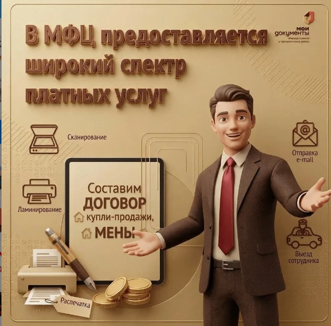 В МФЦ предоставляется широкий спектр услуг, включая платные услуги по составлению договоров купли-пр