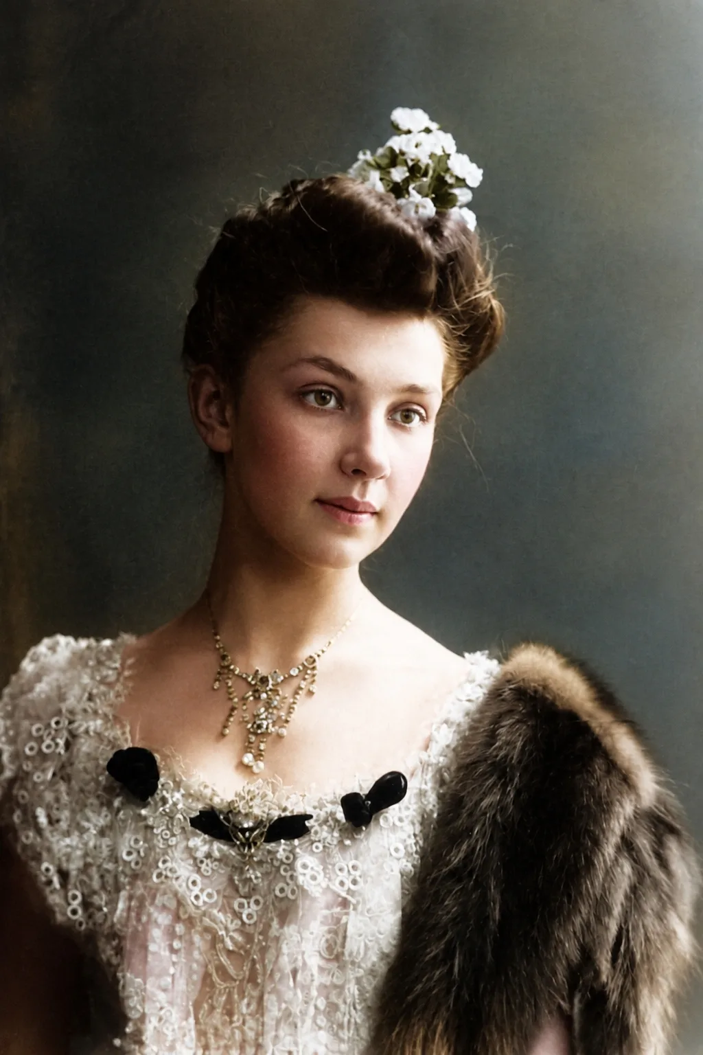 Мария Петровна Столыпина (дочь П.А. Столыпина) в бальном наряде, 1907-1908 гг.Раскрашено: Вера и Вер