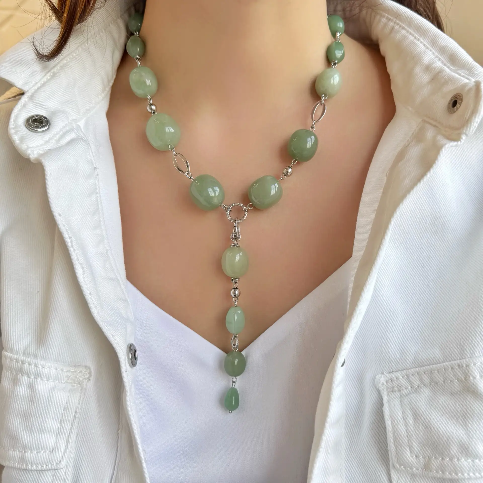 Украшения с натуральными камнями зеленого авантюрина разной формы 💚