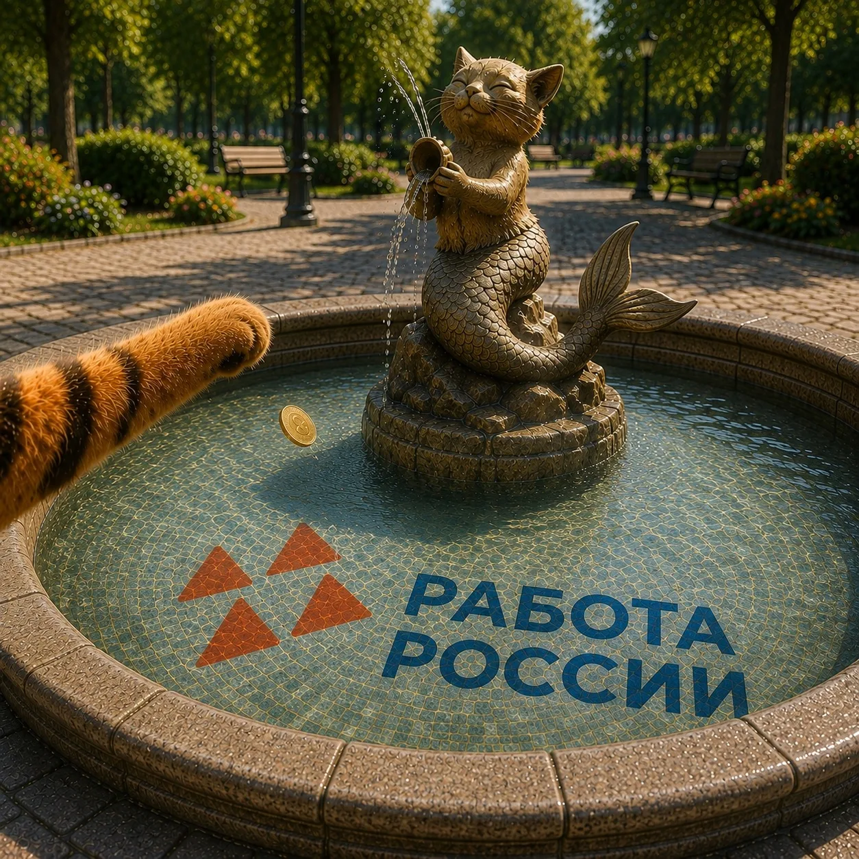 Наш котик решил начать утро с важного дела — загадать желание! ✨⛲️