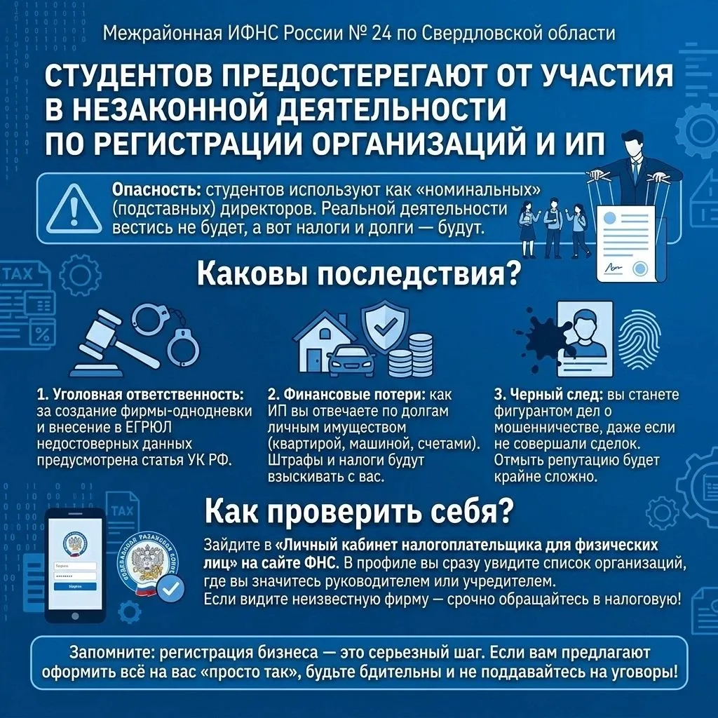 Межрайонная ИФНС России № 24 по Свердловской области предостерегает молодежь от участия...