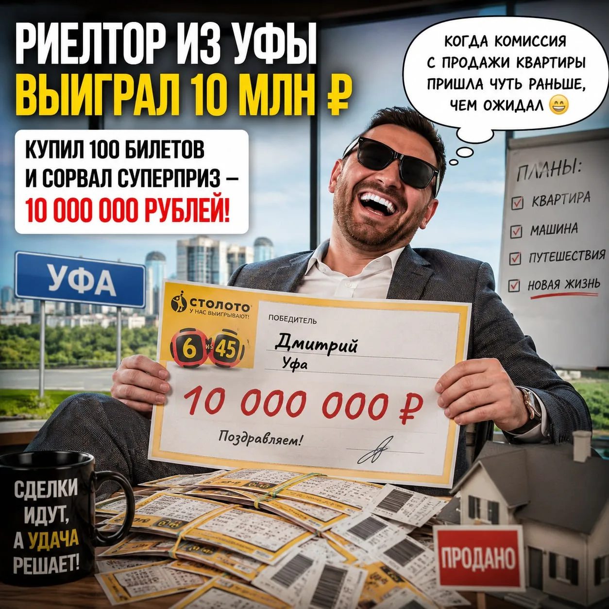 😐😐😐 Риелтор из Уфы выиграл 10 млн рублей

Житель Уфы, работающий риелтором, купил сразу 100 лотер