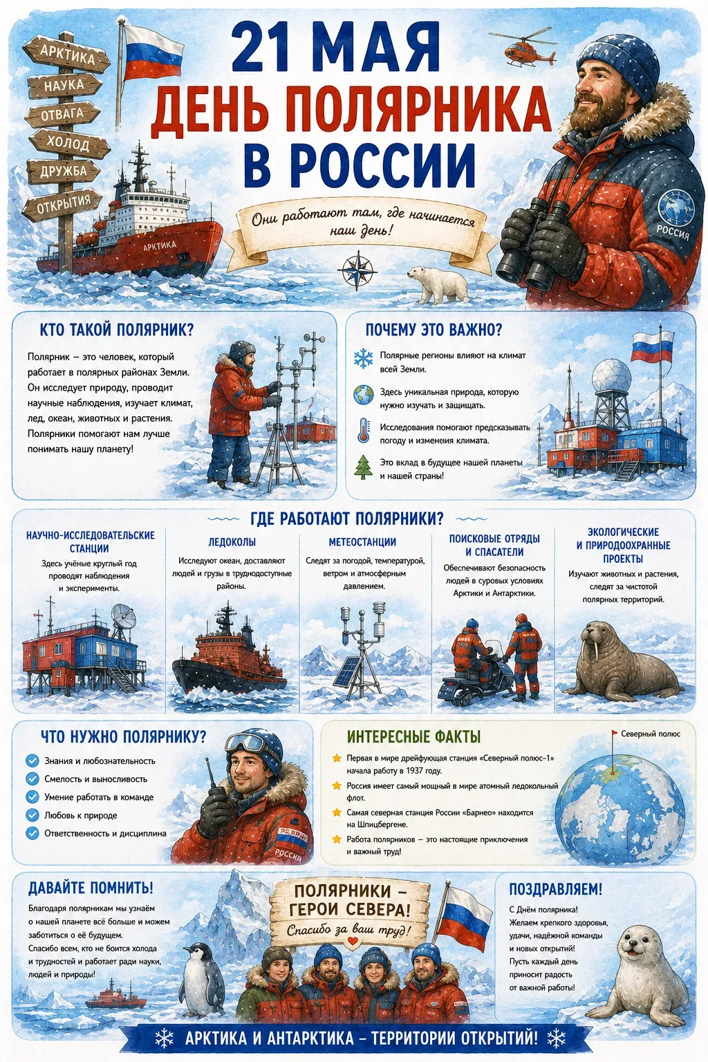 21 мая — дата Дня полярника в России❄️