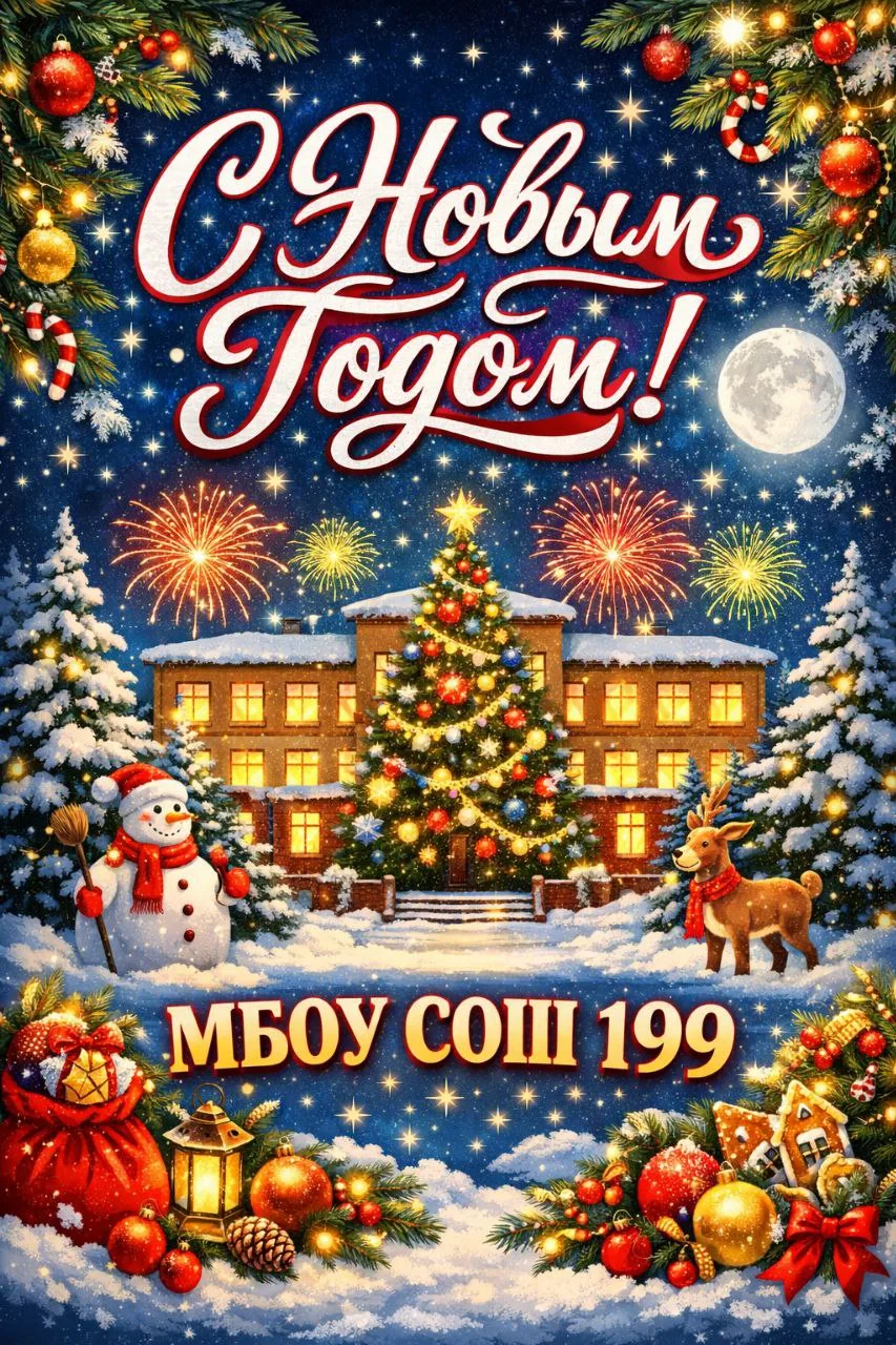 ✨ С Новым 2026 годом! ✨  Дорогие ученики, родители и коллеги!  Школа № 199 от всей души поздравляет 