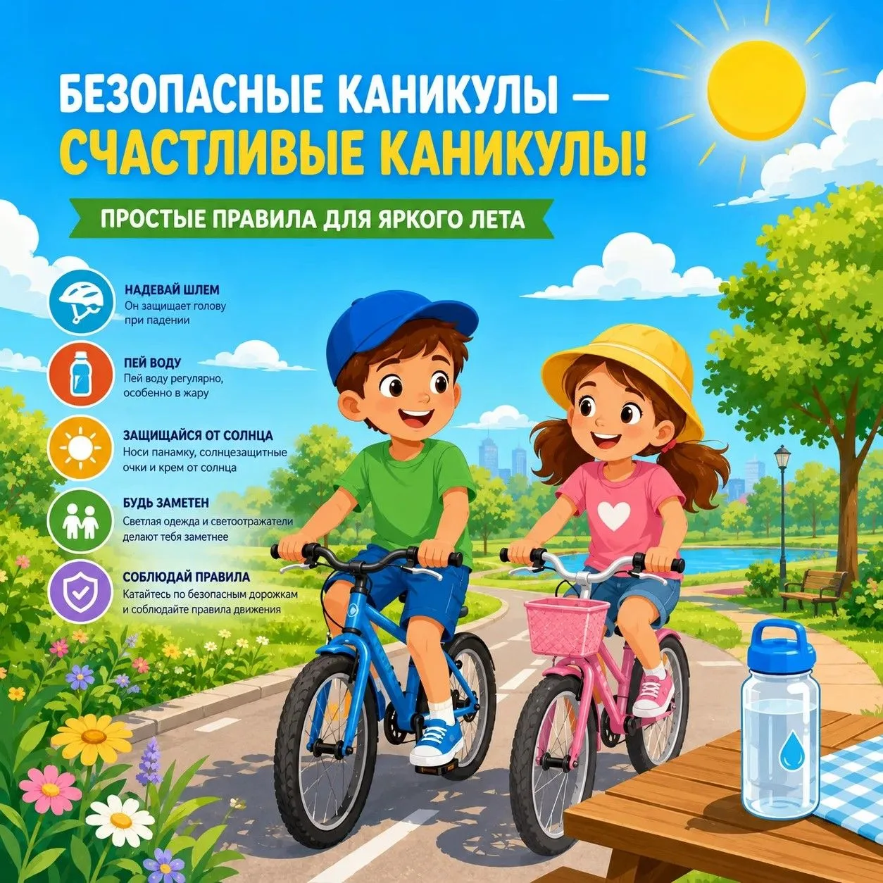 📌 БЕЗОПАСНОЕ ЛЕТО: 5 ГЛАВНЫХ ПРАВИЛ ДЛЯ РОДИТЕЛЕЙ И ДЕТЕЙ
Лето — прекрасное время для отдыха, прогу