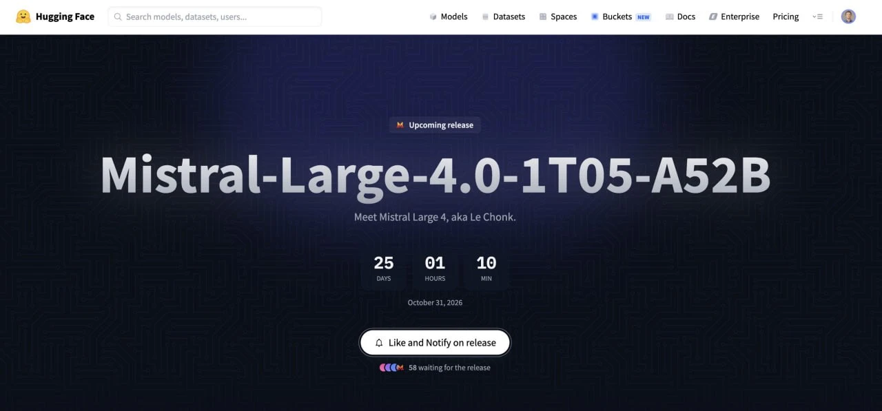 Обратный отсчет до открытия весов Mistral Large 4 уже стартовал 👀