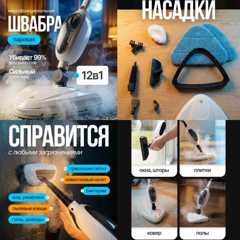 Дарим паровую швабру 12в1, чтобы порядок был всегда в вашем доме 🤌🏼