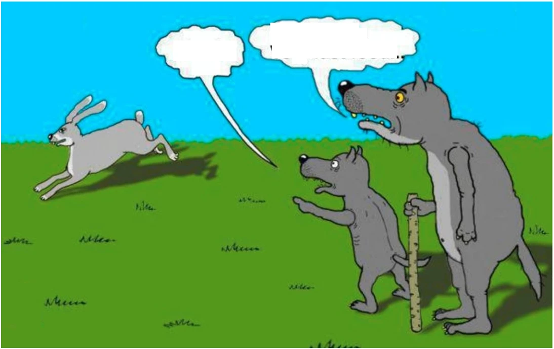 Once upon a time, in a big green forest, there lived two wolves: a big father wolf and ...