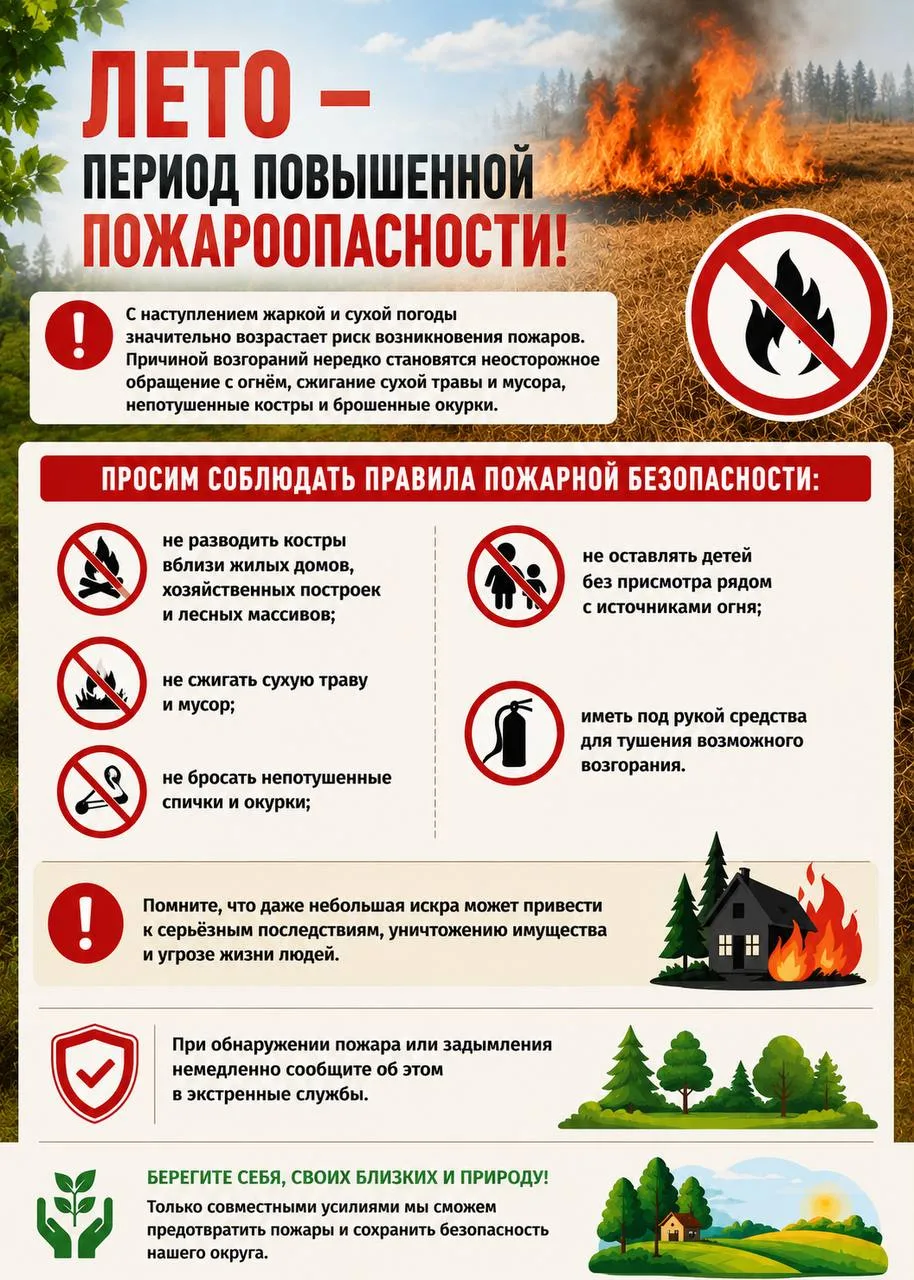 Пожарная безопасность в летний период

Лето — время отдыха, но вместе с жаркой и сухой погодой возра