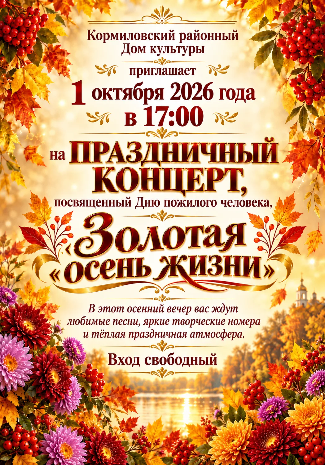 Дорогие друзья! Приглашаем вас на праздничный концерт «Золотая осень жизни»! 🍂1 октябр...